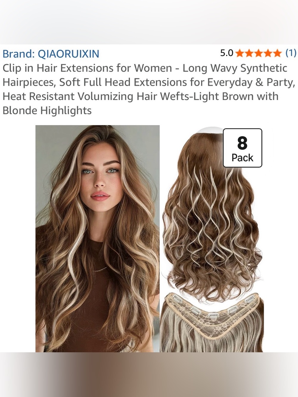 NWT QIAORUIXIN 29” Wavy Clip-In Hair Extensions Light Brown Blonde Highlights